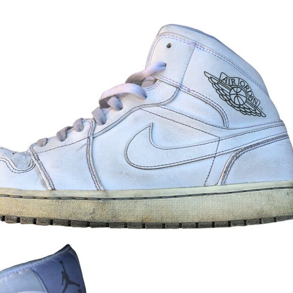 BEATER 2015 Nike Air Jordan 1 Mid White Wolf Grey Size 14 - Picture 10 of 16